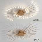 Starburst LED flush ceiling light, in gold, lit and unlit