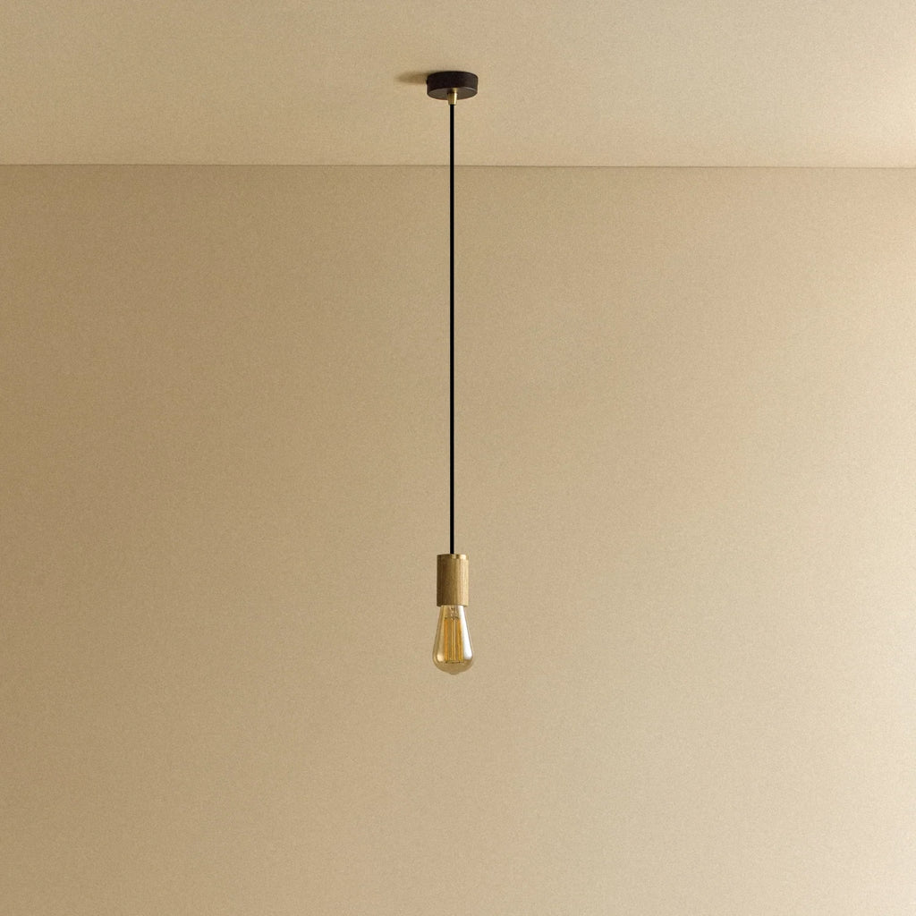 Squirrel Cage Filament Bulb Pendant, in oak, unlit
