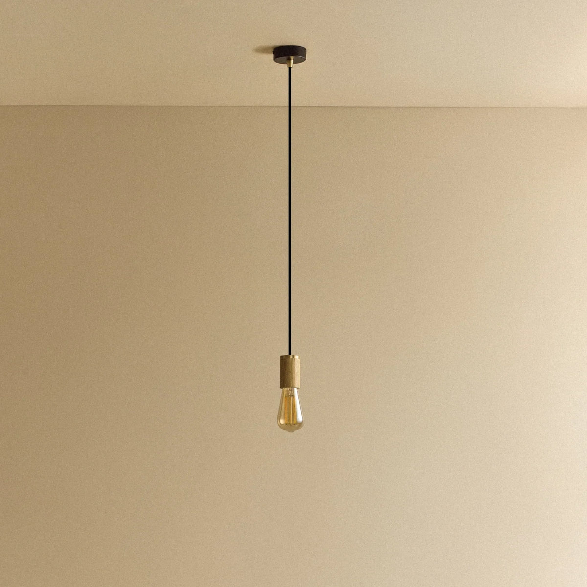 Squirrel Cage Filament Bulb Pendant, in oak, unlit