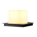 Outdoor pillar light, cylinder shade, lit