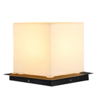 Outdoor pillar light, cube shade, lit