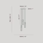 Three-drop cluster pendant in cast stainless steel with glass bulbs, dimension drawing