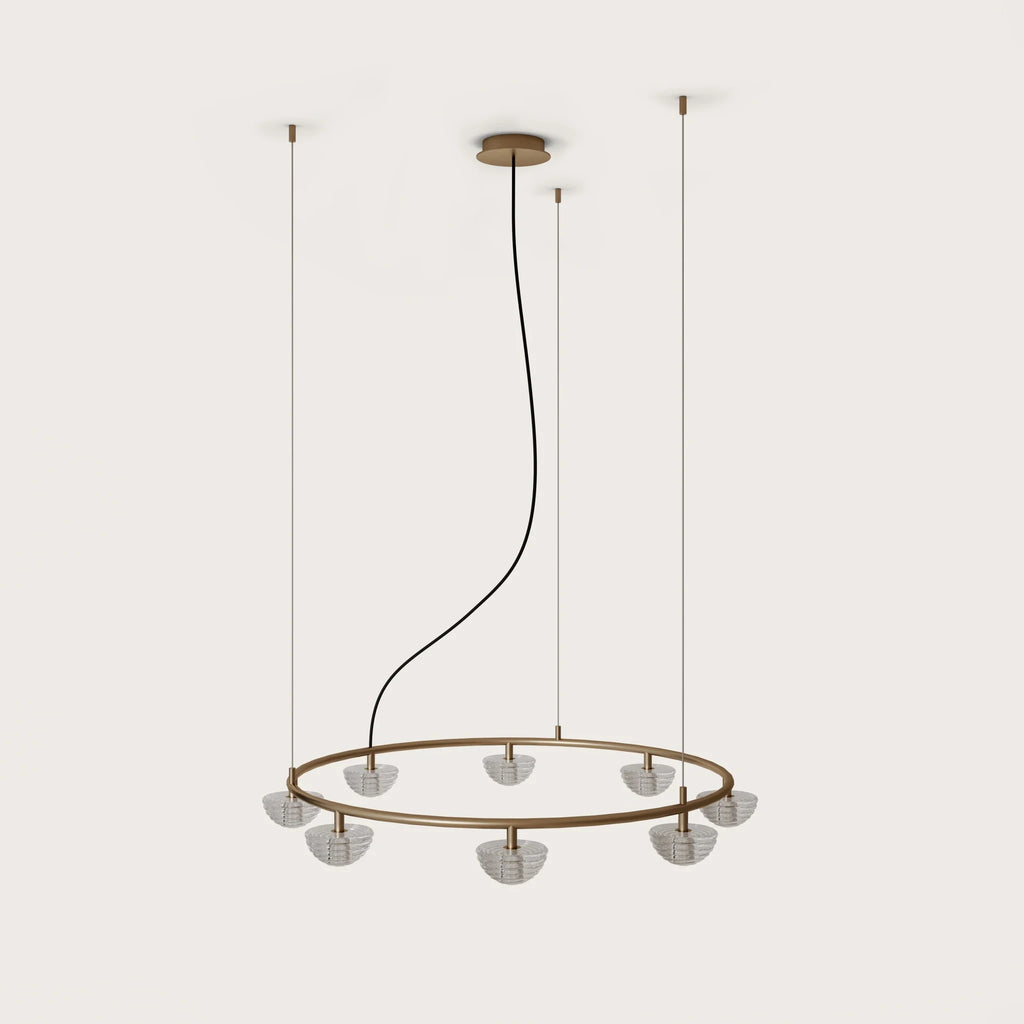 Striped diffuser ring chandelier, on a plain background