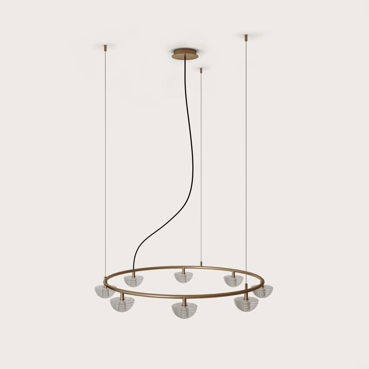 Striped diffuser ring chandelier, on a plain background