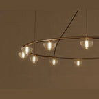 Striped diffuser ring chandelier, lit, close-up of the diffusers