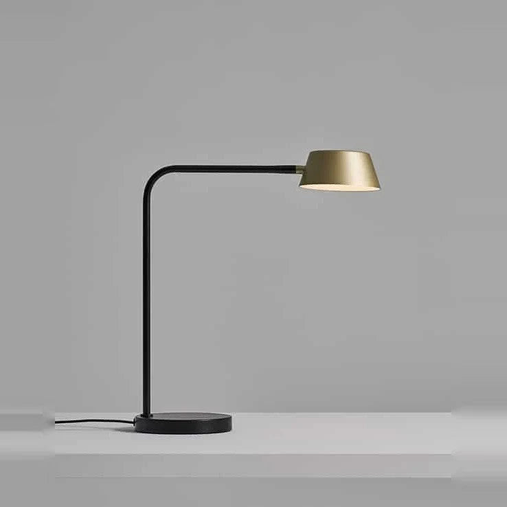Slim desk table lamp with rotating shade, champagne gold shade on a black frame