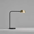 Slim desk table lamp with rotating shade, champagne gold shade on a black frame