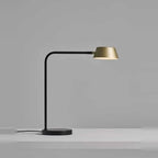 Slim desk table lamp with rotating shade, champagne gold shade on a black frame