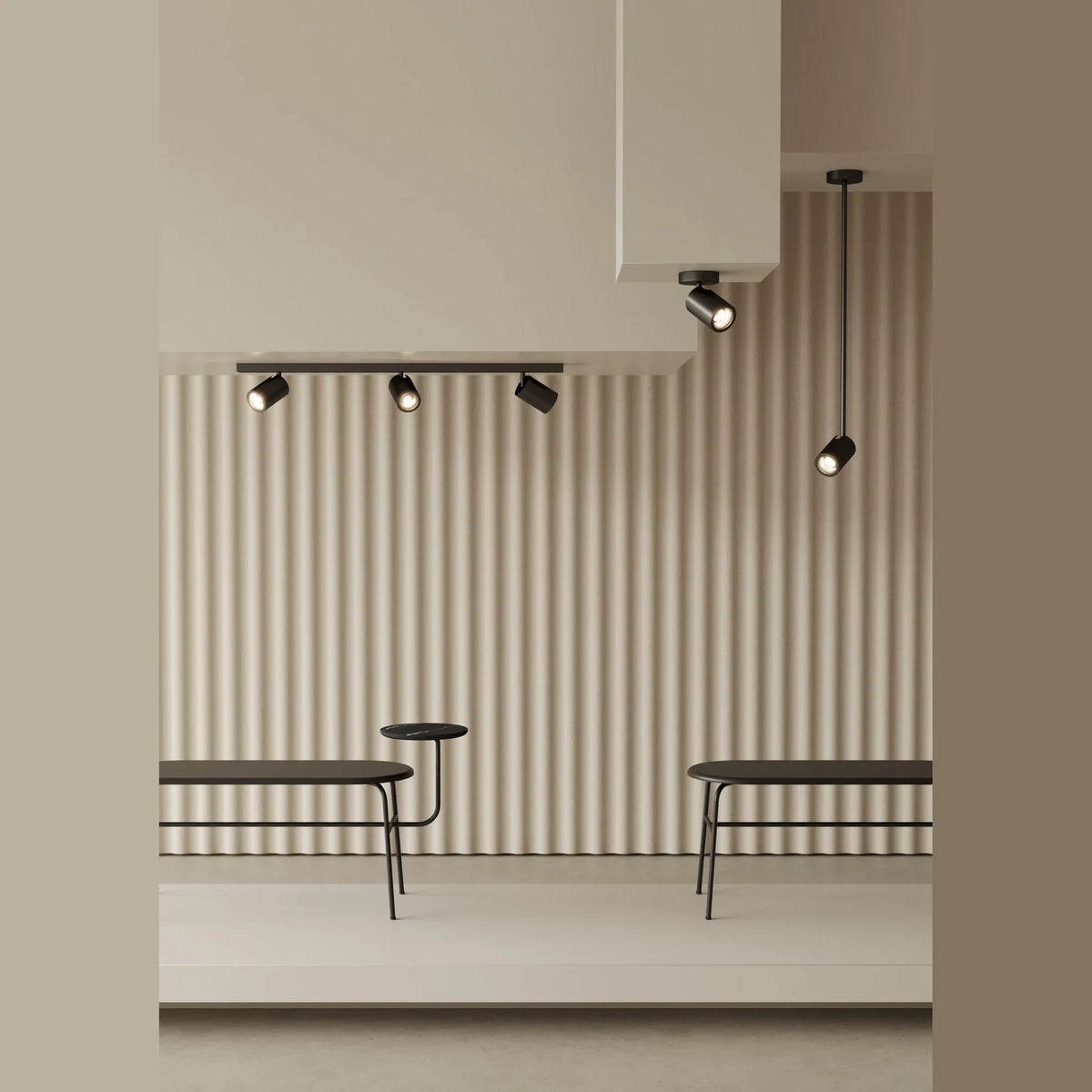Swivel spot ceiling light, in a panelled interior