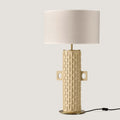 Tall hand-painted ceramic column table lamp, shown with a linen drum shade (sold separately)