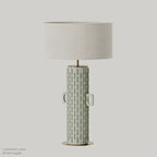 Tall hand-painted ceramic column table lamp, in sage green, with a shade (sold separately)