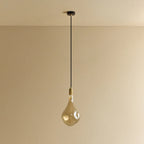 Tall tinted bulb pendant, in brass, unlit