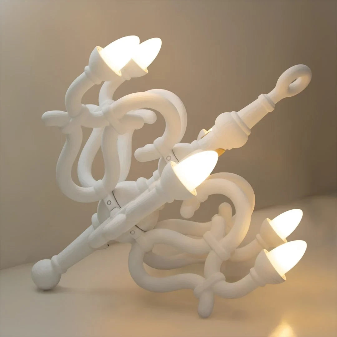 Tangled arm XL floor chandelier, in white, lit