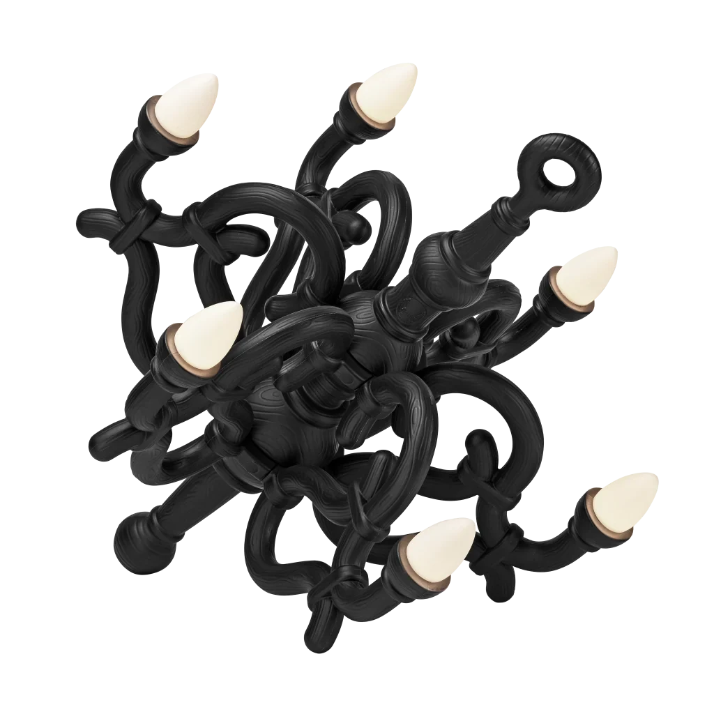 Tangled arm XL floor chandelier, in black
