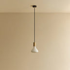 Tapered matte white bulb pendant, oak, unlit