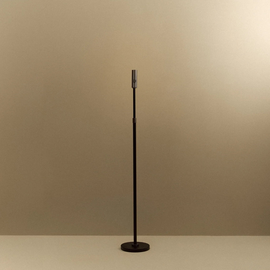 Graphite telescopic floor lamp, without a bulb, on a plain background