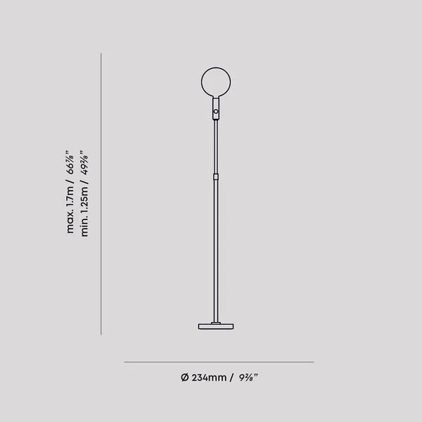 Graphite telescopic floor lamp, dimension drawing