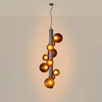 Ten-globe glass tube pendant, vertical, lit
