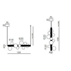 Ten-globe glass tube pendant, dimension drawing