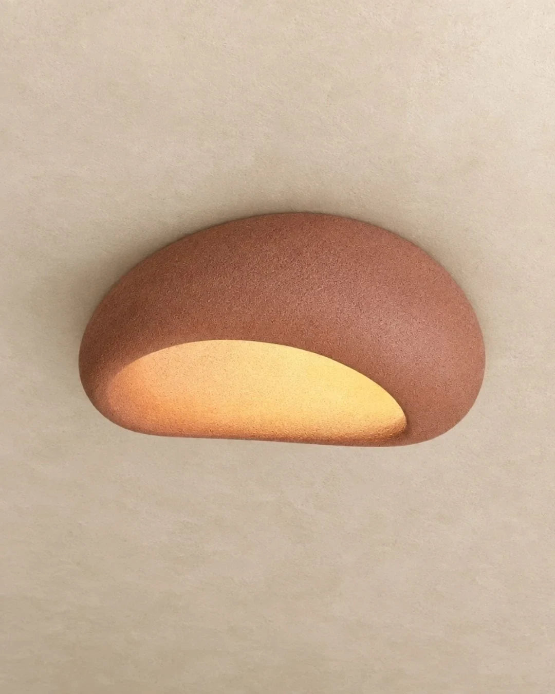 Textured pebble flush ceiling light, in red