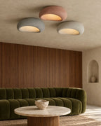 Textured pebble flush ceiling light, three in mixed colours