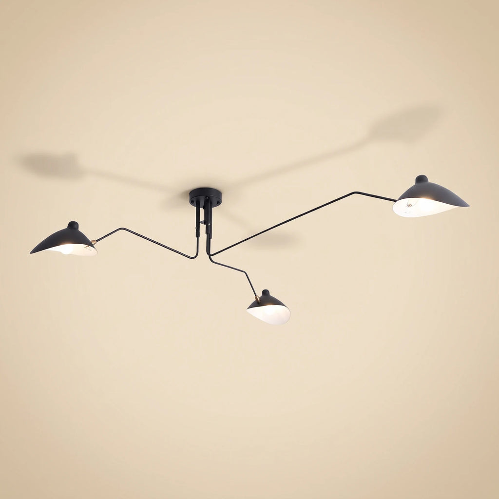 Three-arm ceiling light with angled reflector shades