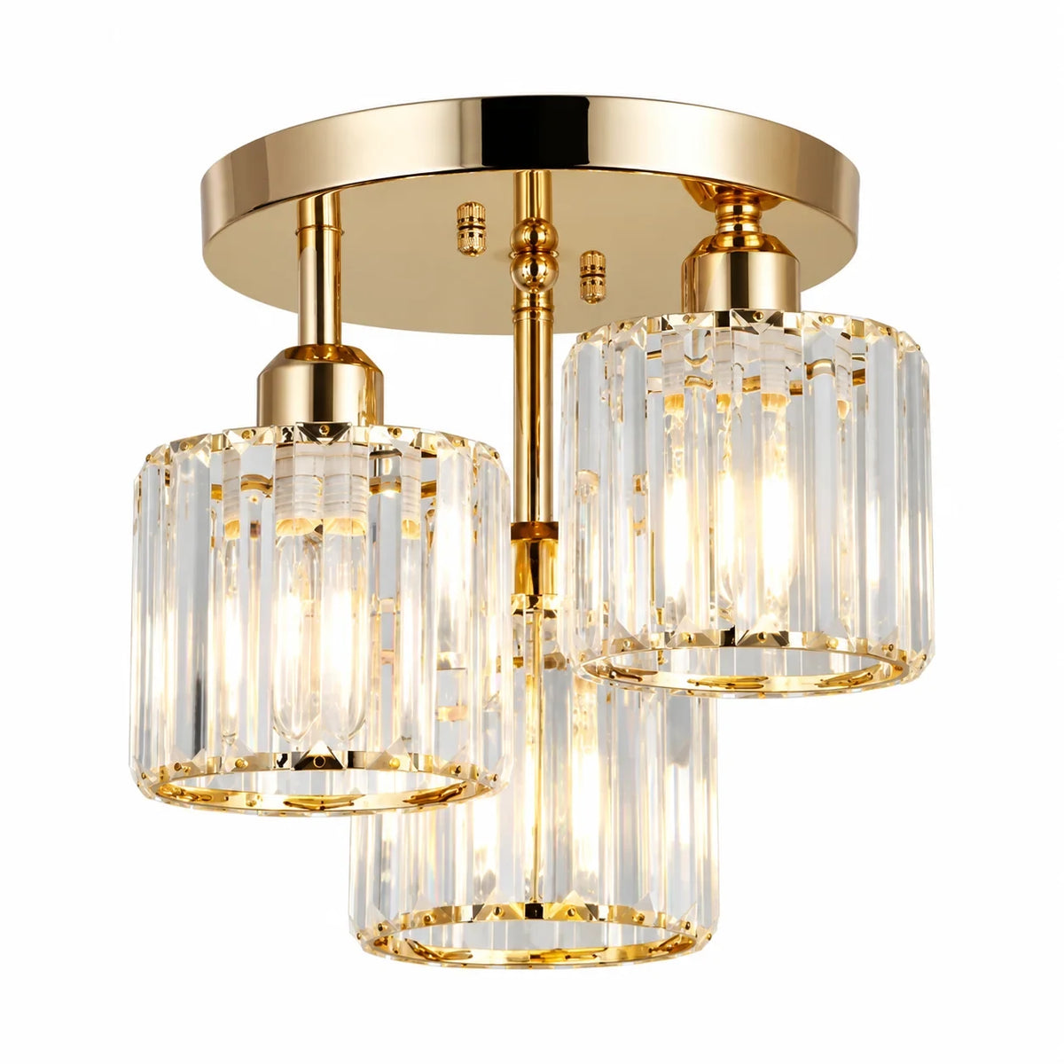 Three-light glass rod semi-flush ceiling light, Gold, Gold