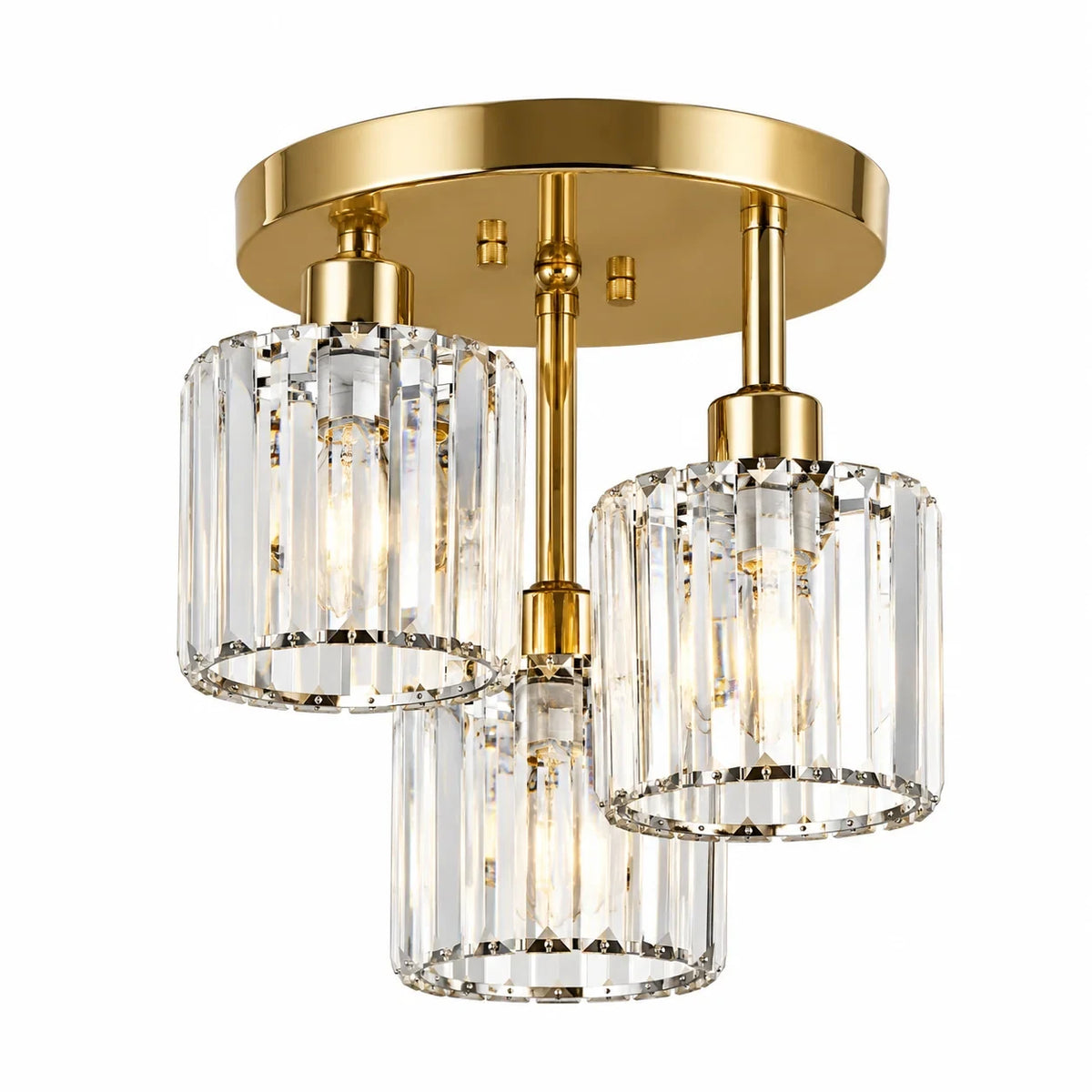 Three-light glass rod semi-flush ceiling light, Gold, Silver