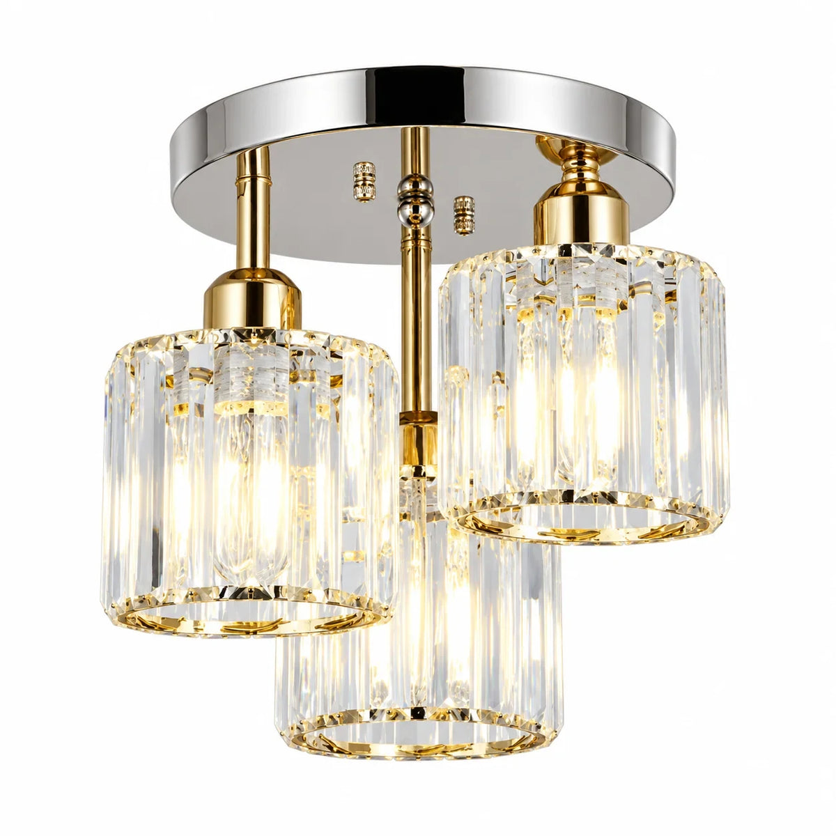 Three-light glass rod semi-flush ceiling light, Silver, Gold