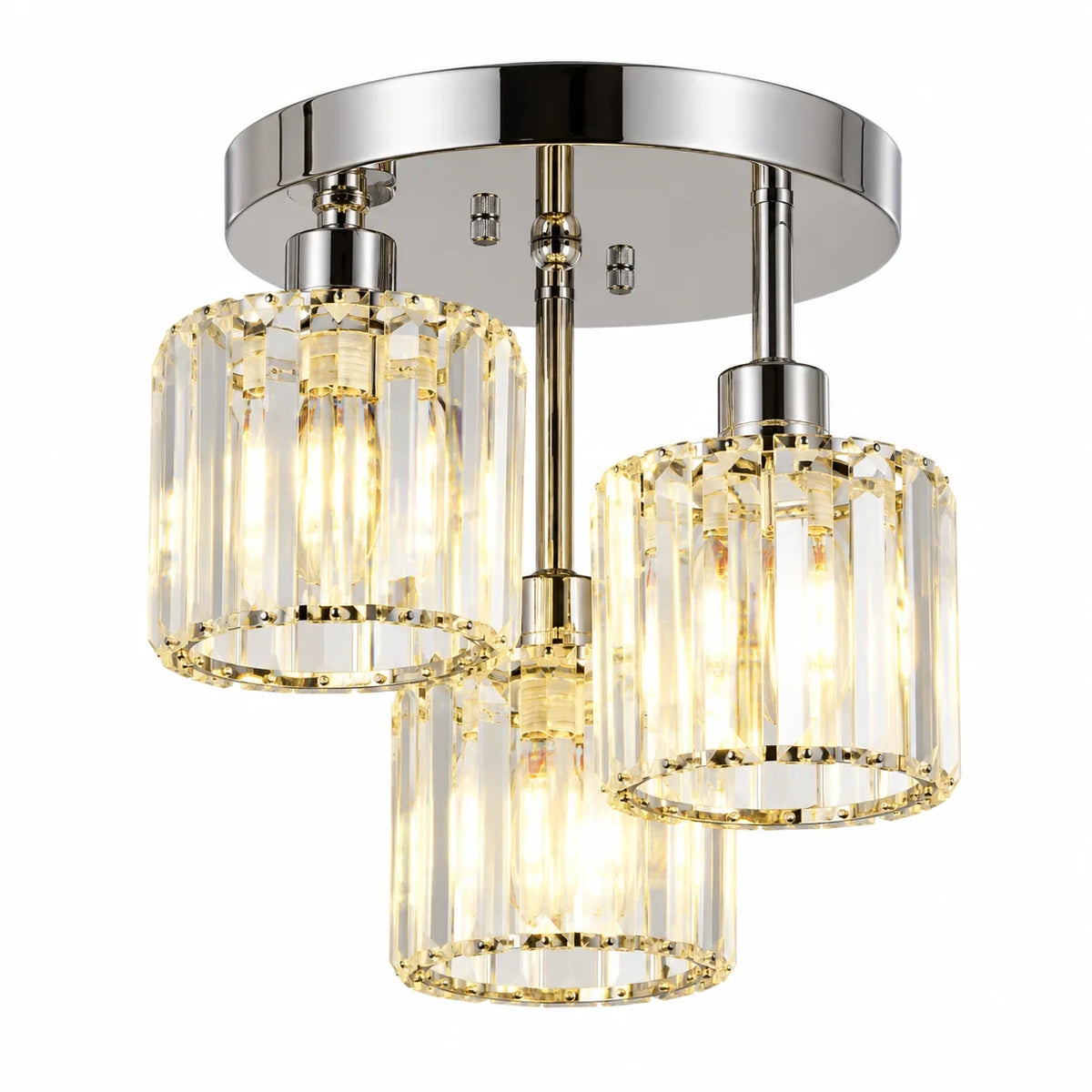 Three-light glass rod semi-flush ceiling light, Silver, Silver