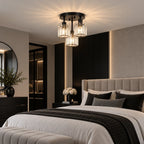 Three-light glass rod semi-flush ceiling light, in a bedroom
