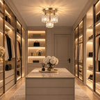 Three-light glass rod semi-flush ceiling light, in a dressing room