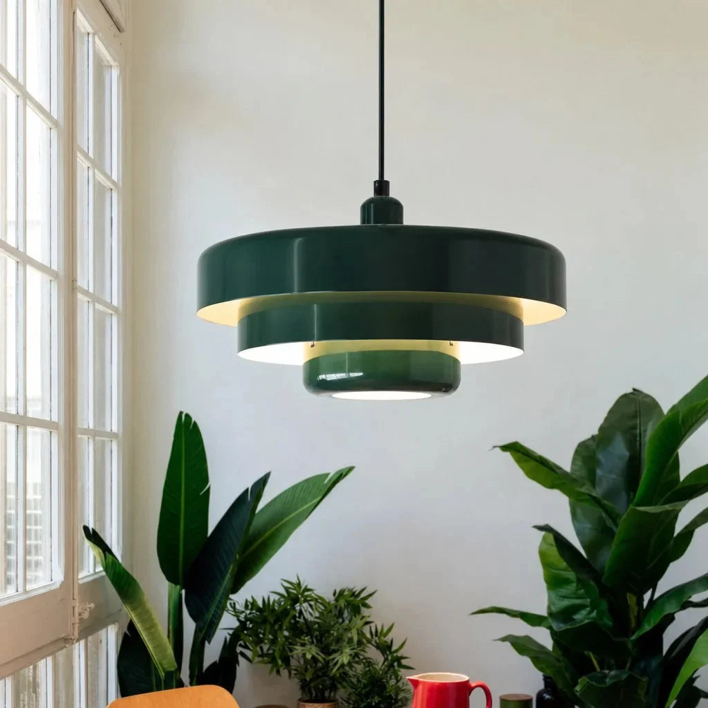 Three-tier disc pendant light, Green, Single
