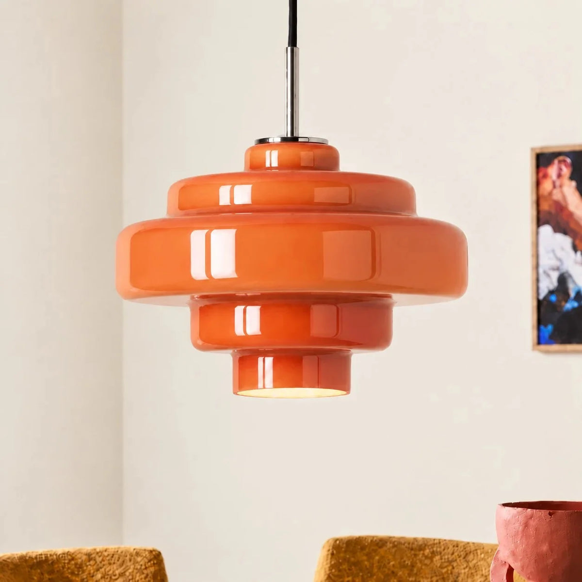 Tiered macaron glass pendant light, Orange