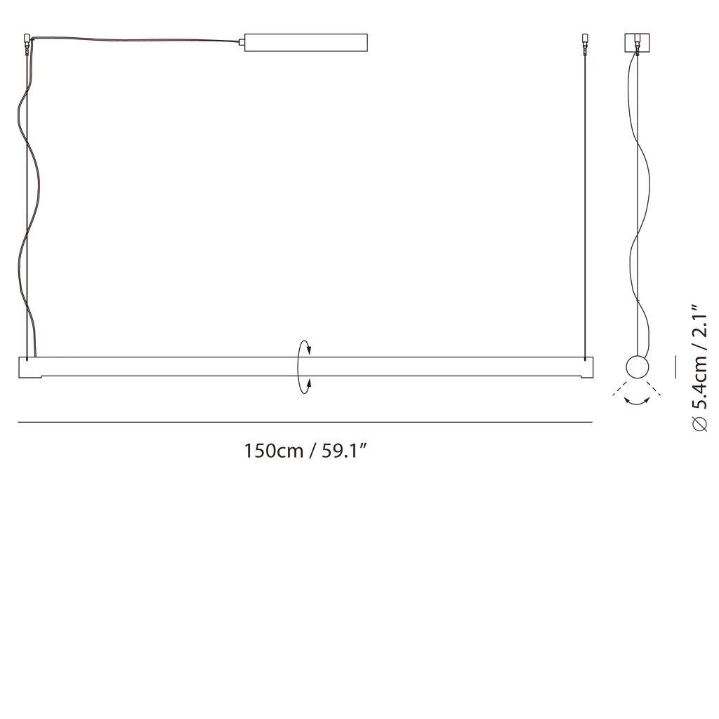 Tilting linear LED pendant, with measurements