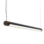 Tilting linear LED pendant, tilted, showing the walnut end