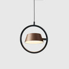 Tilting shade LED pendant in ring frame, with cocoa shade