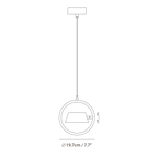 Tilting shade LED pendant in ring frame, dimension drawing