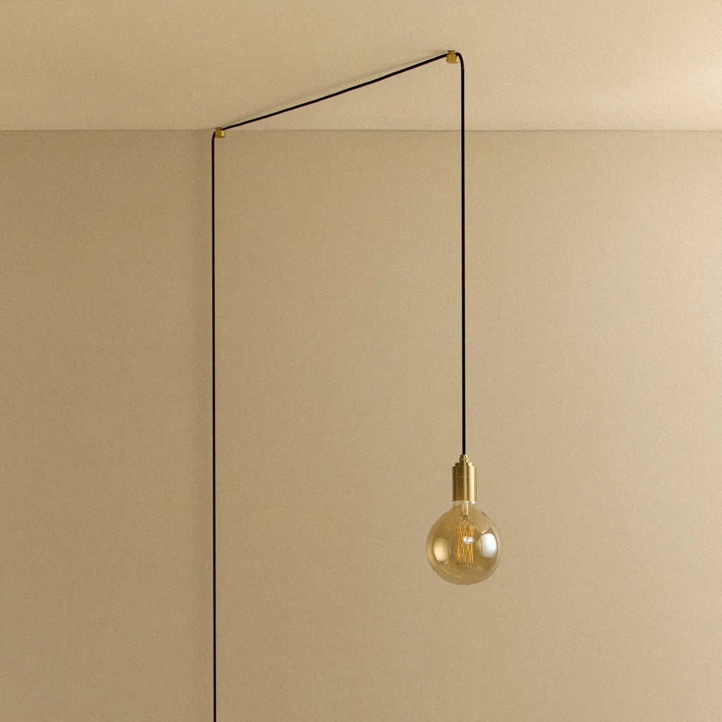 Tinted filament globe plug-in pendant, in brass, unlit