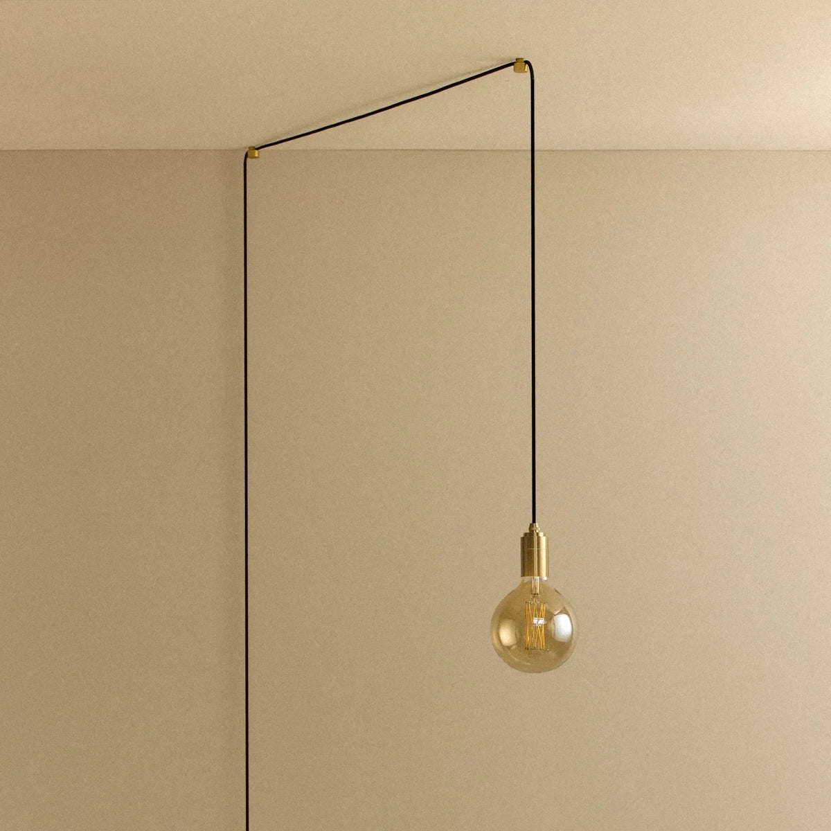 Tinted filament globe plug-in pendant, in brass, unlit