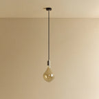 Tinted sculptural glass bulb pendant, stainless steel, unlit