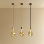 Tinted Sculptural Bulb Pendant, Set of 3, Brass, three pendants lit in a row