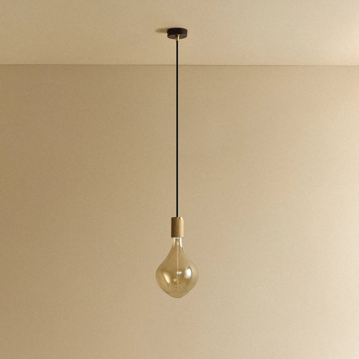 Tinted Sculptural Bulb Pendant, in oak, unlit