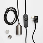 Plug-in pendant with large tinted teardrop bulb, graphite, cable, in-line dimmer, plug, holder and nodes