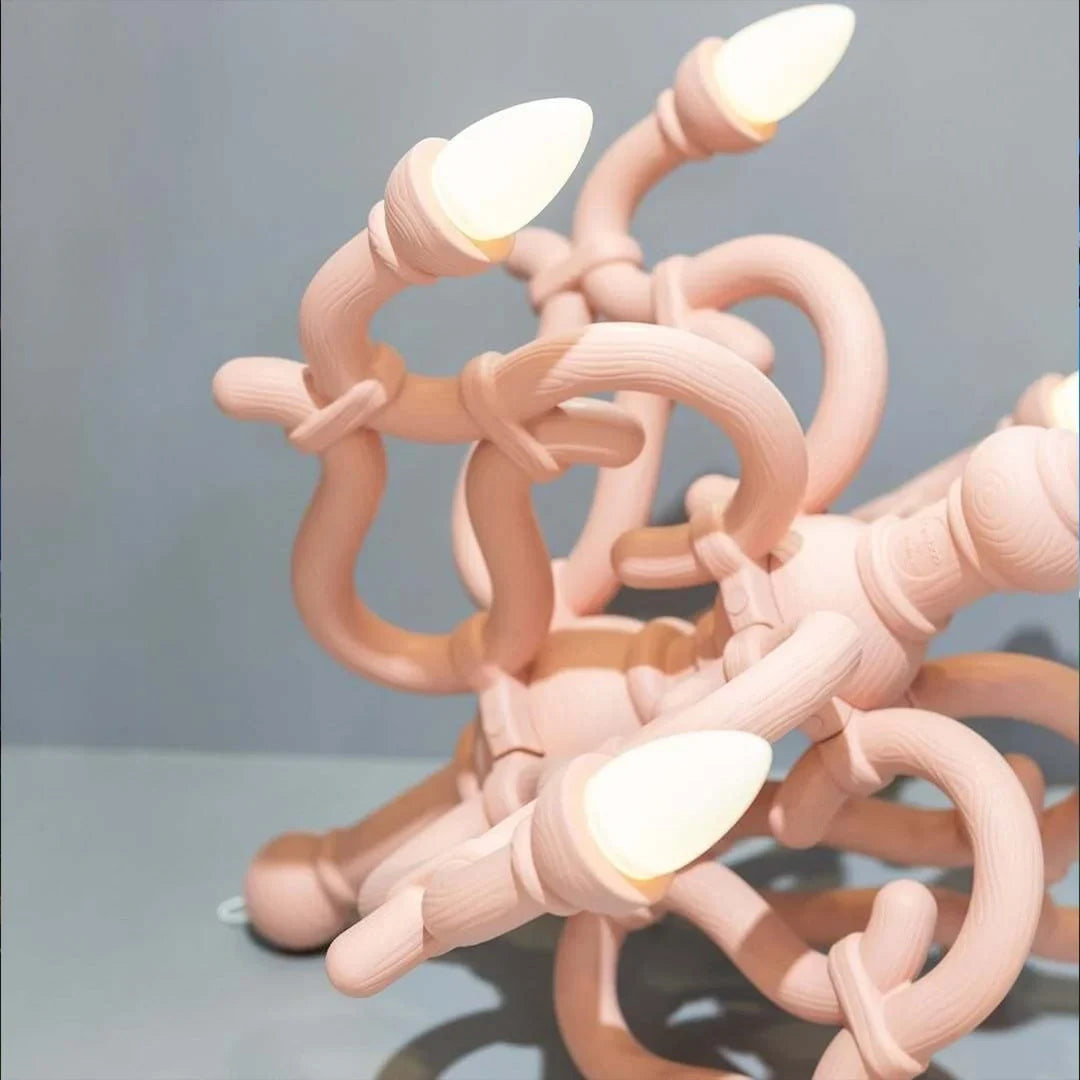 Toppled chandelier cordless lamp, powder pink, close-up