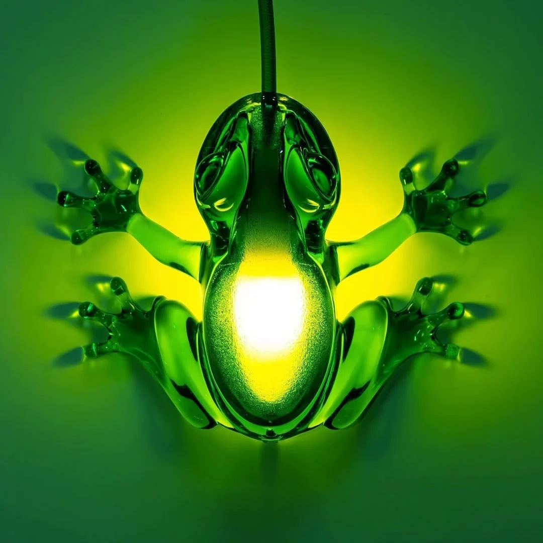 Translucent frog table lamp, in green, seen from above