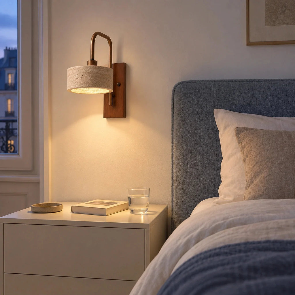 Travertine arched arm wall light