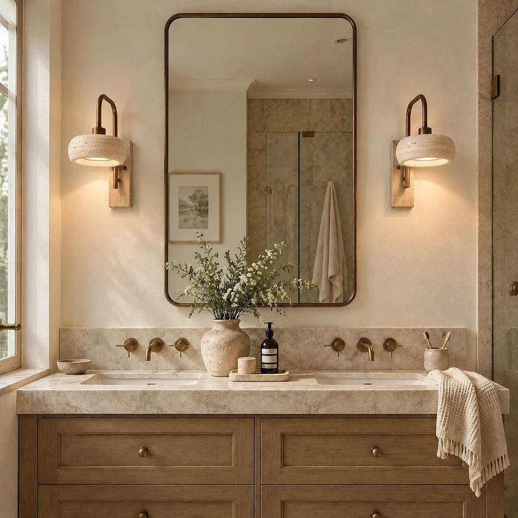 Travertine arched arm wall light