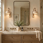 Travertine arched arm wall light