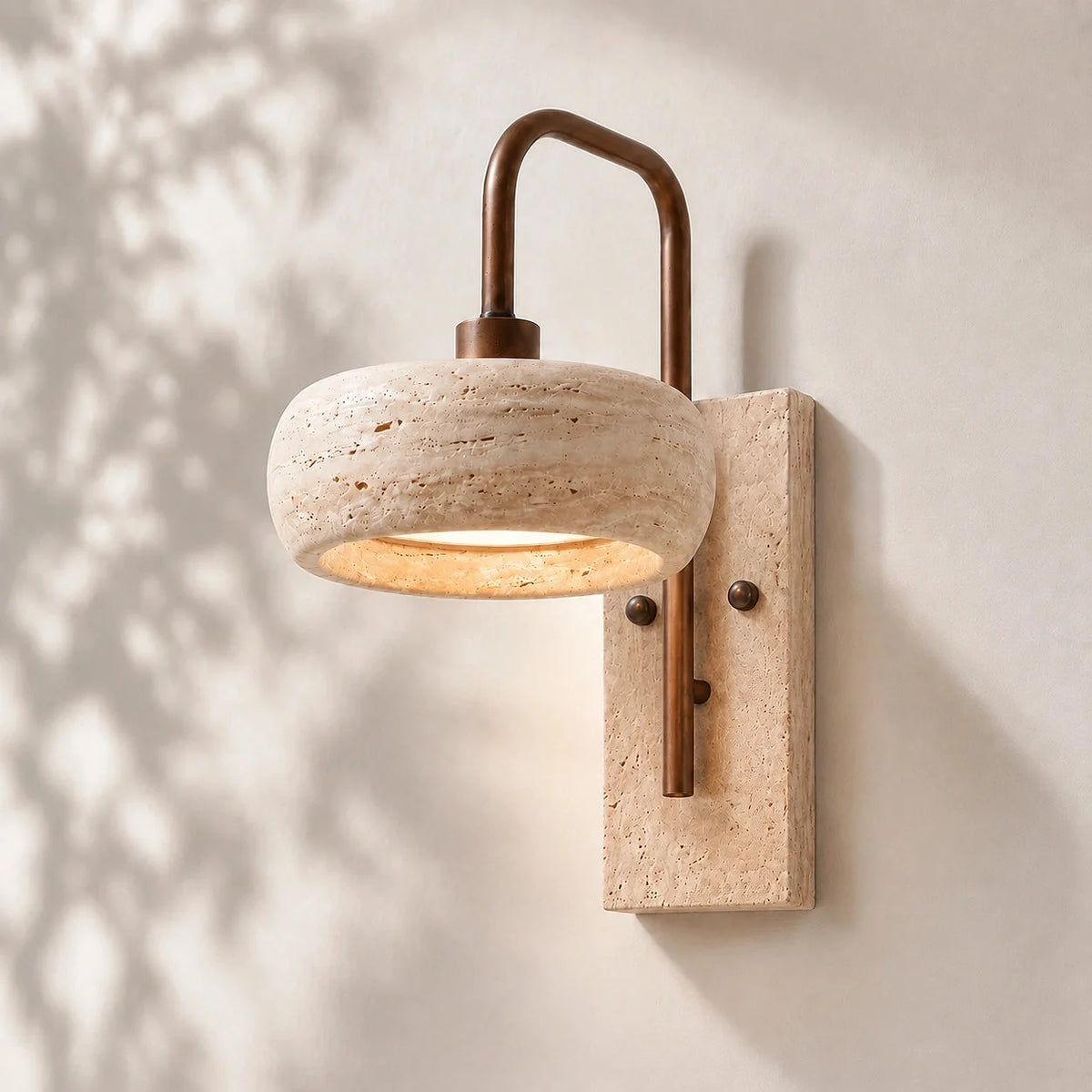 Travertine arched arm wall light, Rounded travertine, Travertine